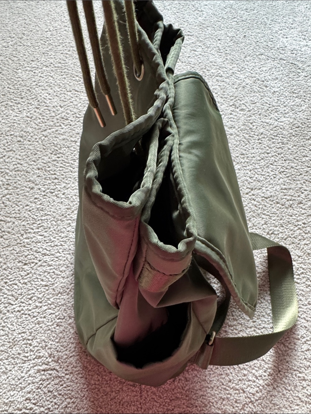 Green Nylon Drawstring Backpack - Picture 15 of 16